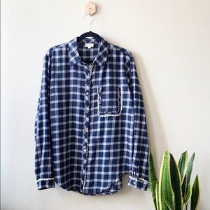 POL Flannel Long Sleeve Shirt w/ Lace Detail